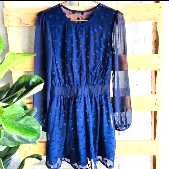 Privacy Please Albee Dress Women Navy Chiffon Polkadots Blogger Fav Sz SM NEW - Picture 11 of 14